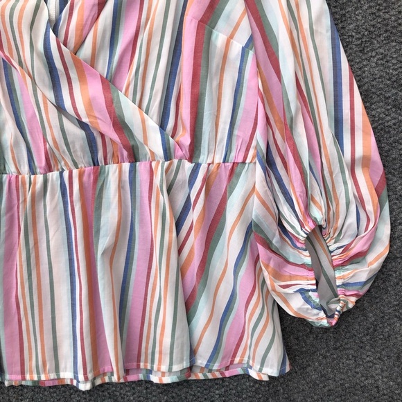 Lane Bryant lightweight striped crossover v-neck 3/4 balloon sleeve peplum top - Picture 4 of 11